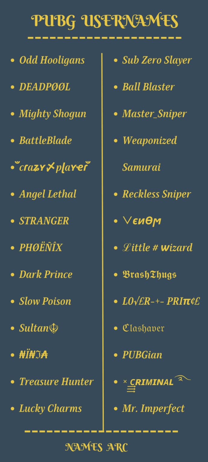600+ Catchy And Stylish Usernames For PUBG Namesarc